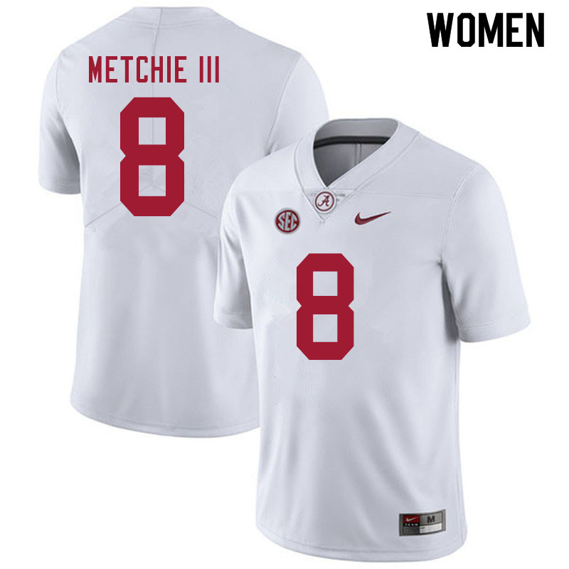 Women #8 John Metchie III Alabama White Tide College Football Jerseys Sale-White